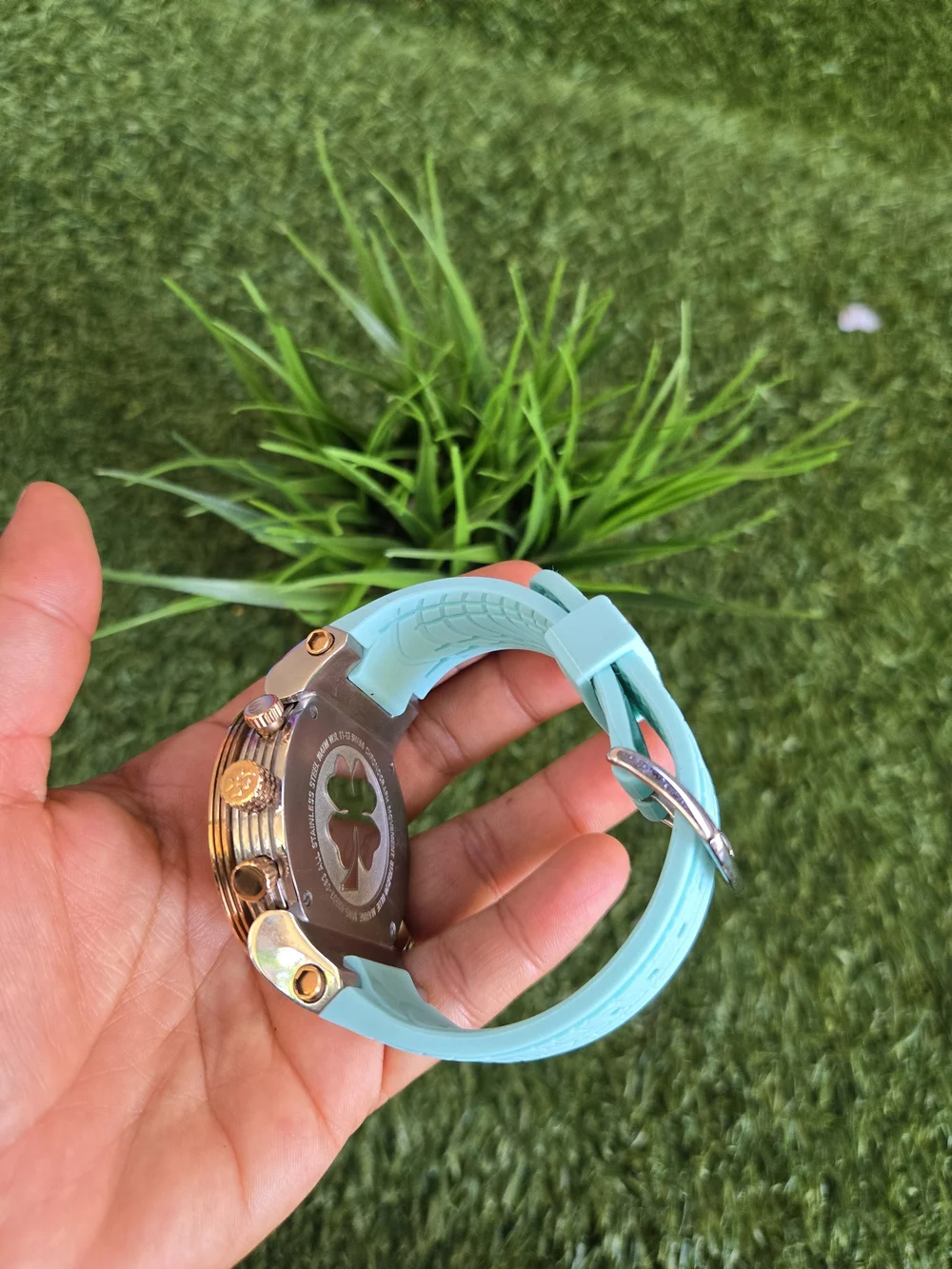 Mulco Aqua Blue Dial Chronograph with Rose Gold Bezel